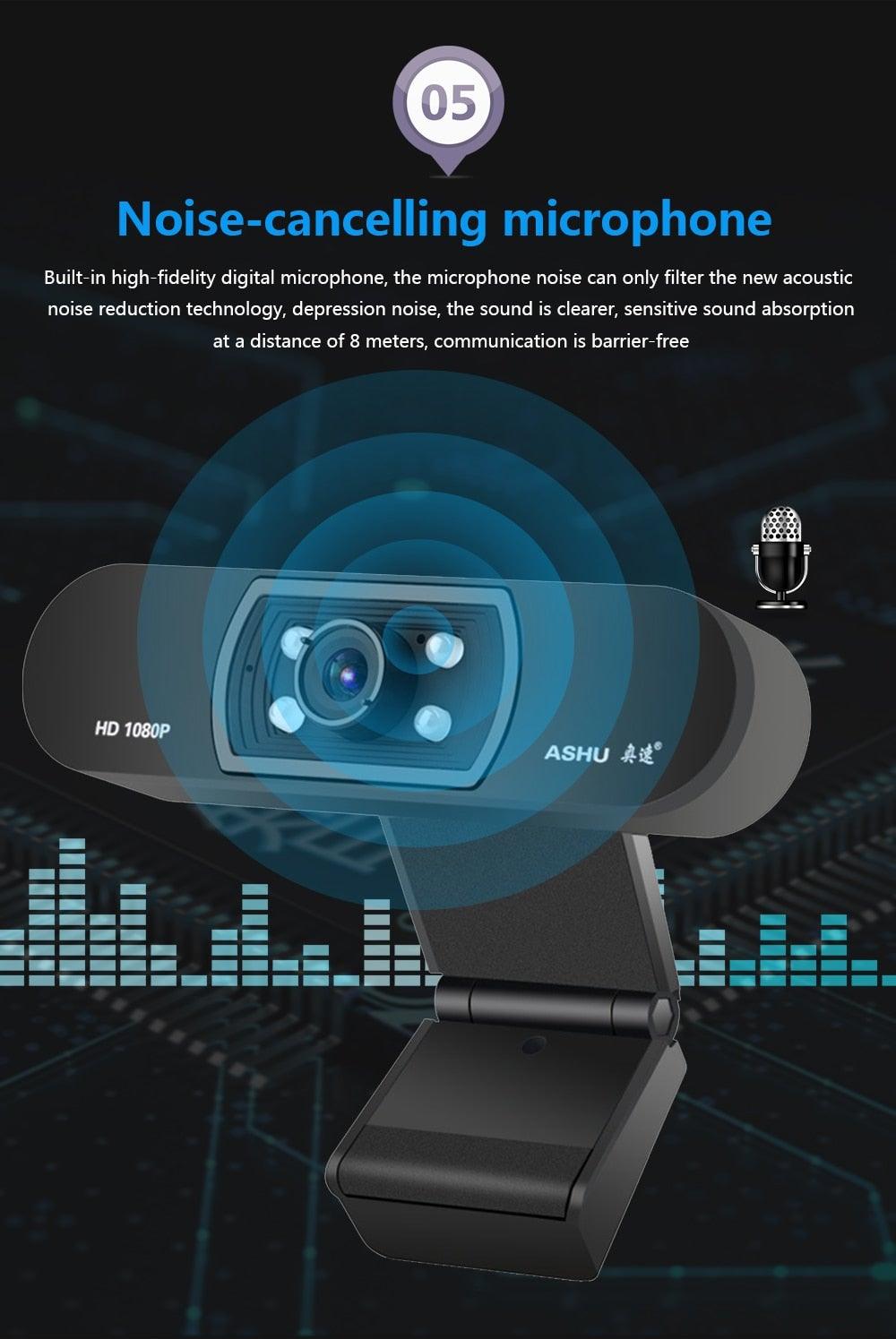 H800 Full HD Video Webcam 1080P HD Camera USB Webcam Focus Night Vision Computer Web Camera with Built in Microphone For Video Conferencing Recording and Streaming